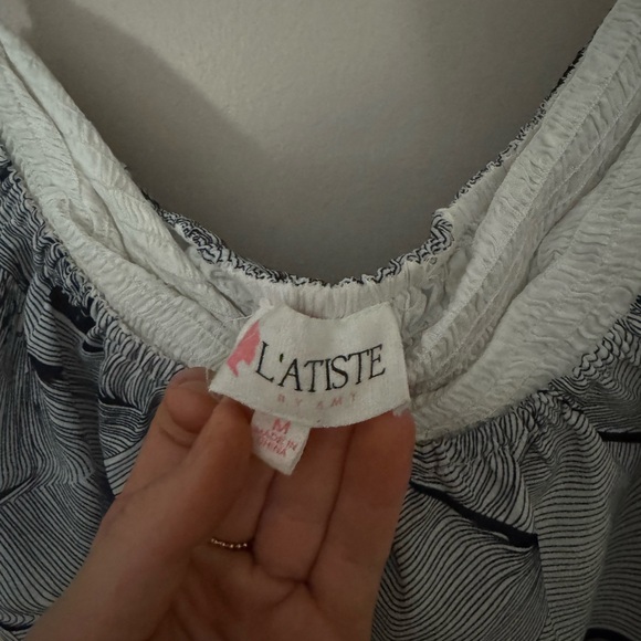 L'ATISTE Black and White Strapless Top - Picture 3 of 5